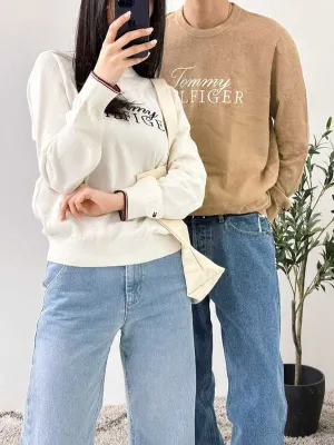 Tommy Hilfiger Men's  Niles Logo Crewneck Sweater White Suede 78J6644 100