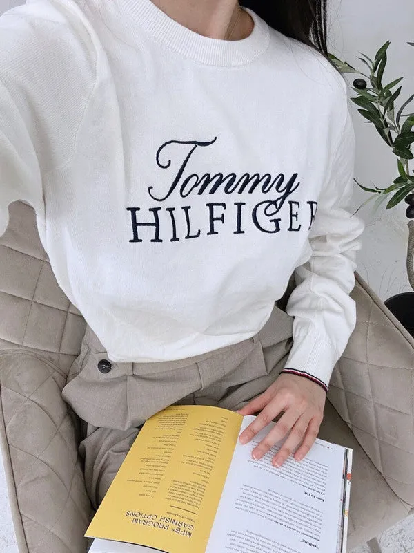 Tommy Hilfiger Men's  Niles Logo Crewneck Sweater White Suede 78J6644 100
