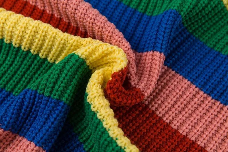 VenusFox Rainbow turtleneck striped knitted sweaters jumpers oversized pullover