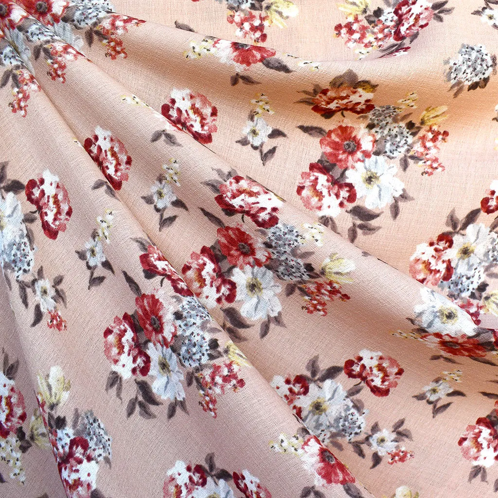 Watercolor Floral Bouquet Poly Crepe Blush
