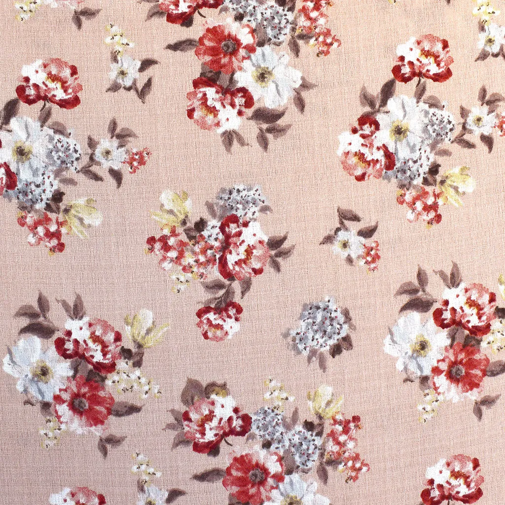 Watercolor Floral Bouquet Poly Crepe Blush