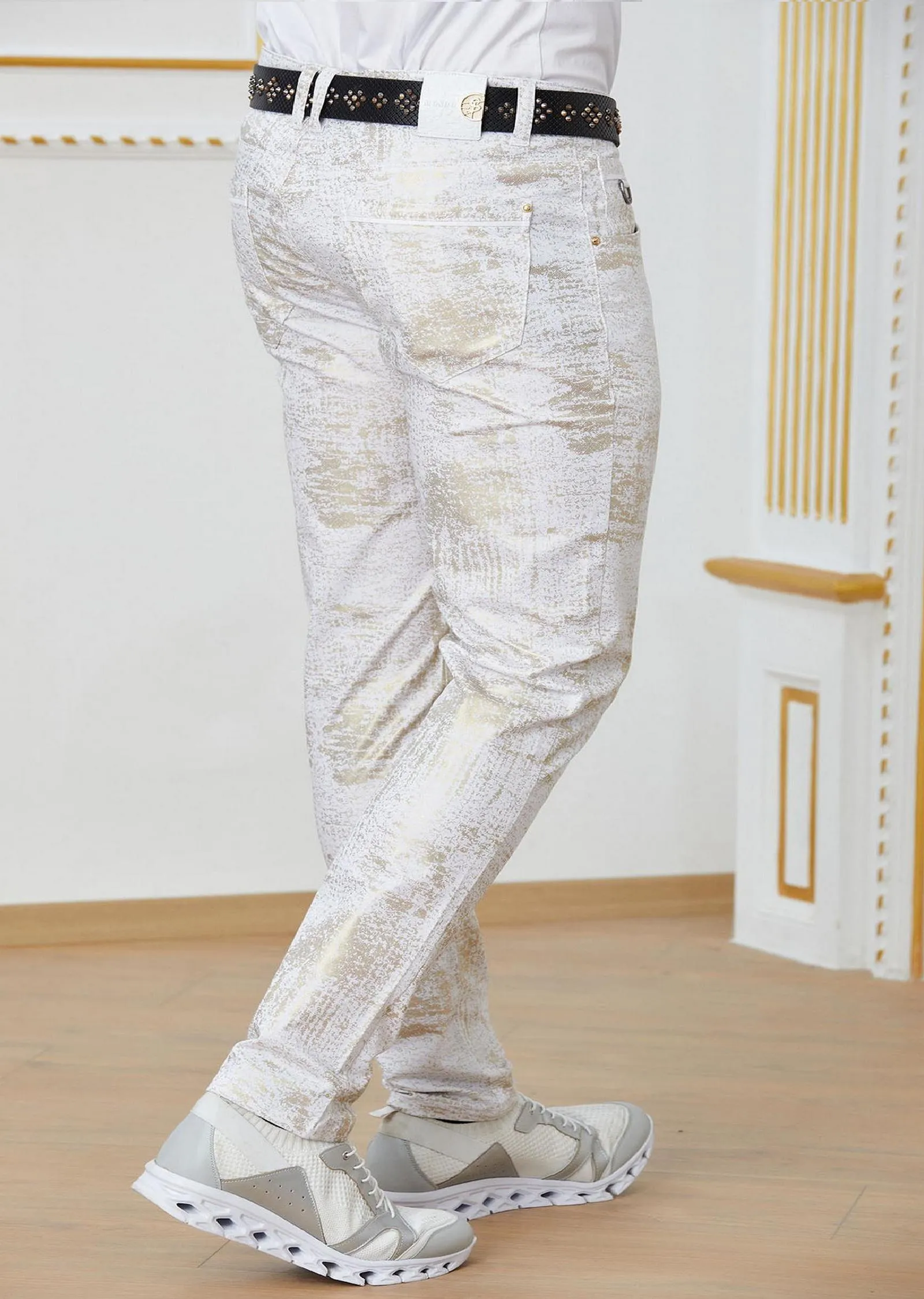 White Gold Foil Stretchy Pants