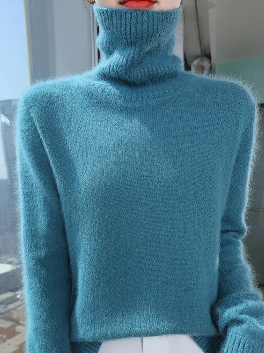 Women Autumn Turtleneck Soft Wool Solid Sweater