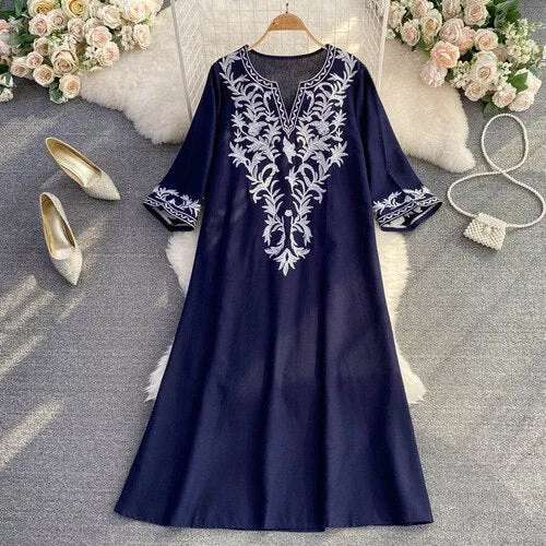 Women Floral Embroidered Vintage Chic Dress