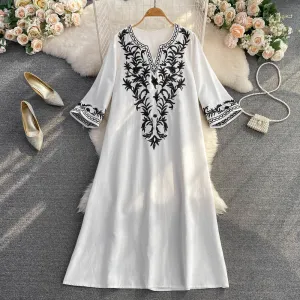 Women Floral Embroidered Vintage Chic Dress