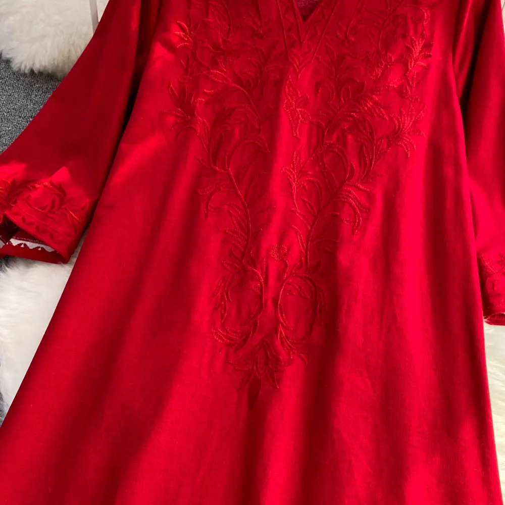 Women Floral Embroidered Vintage Chic Dress