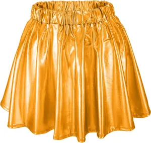Womens Fashion High Waisted Pleated Skirts Shiny Metallic Dance Skirt Flared A Line Mini Skort Carnival Sequin Skirts