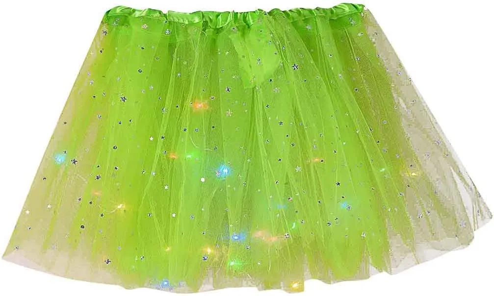 Womens Small Bulb Pleated Princess Skirt Fashion Star Sequin Mini Skirts Tulle Bubble Tutu Skirt Prom Party Shiny Skirt